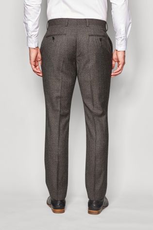 Brown Signature Textured Slim Fit Suit: Trousers